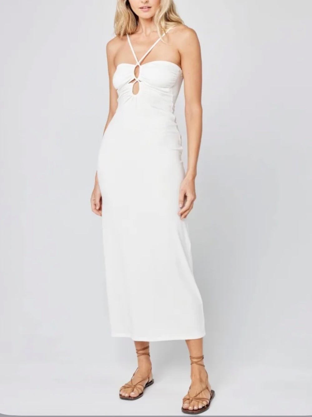 l*space Cream Strapless Midi Dress with Front Cutouts